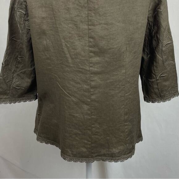 Punt Roma Taupe 100% Linen Embroidered Lace Cottage Coastal Jacket NWT Size 8 - Picture 7 of 12